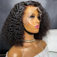 Perruque Bob Lace Front Wig péruvienne naturelle, cheveux courts bouclés, 13x4, pre-plucked, sans colle, pour femmes 4