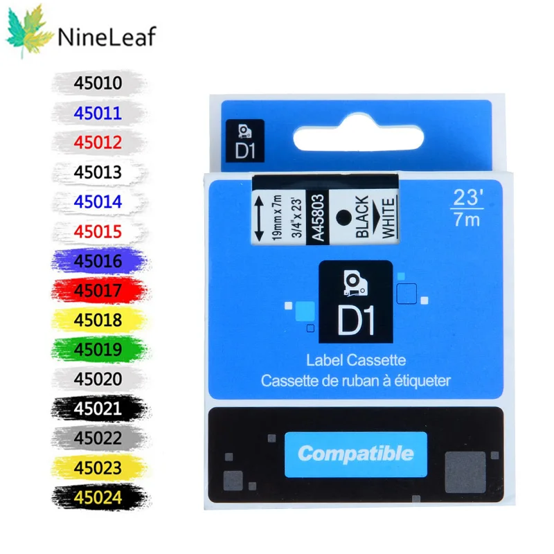 NineLeaf 6/9/12/19/24mm 라벨 테이프, Dymo D1 45010 45021 리본과 호환 가능, Dymo 라벨 관리자 100 150 200 250 프린터