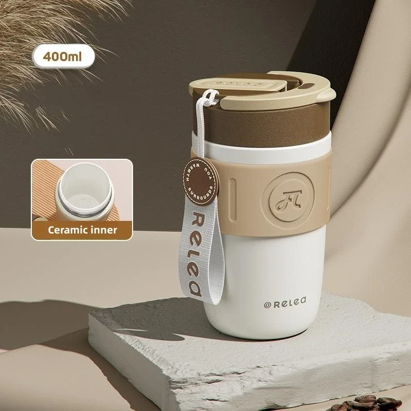 Reise-Kaffeebecher 450 Ml – Doppelwandig, Vakuumisoliert, Mit Keramikbeschichtung & Strohhalm
