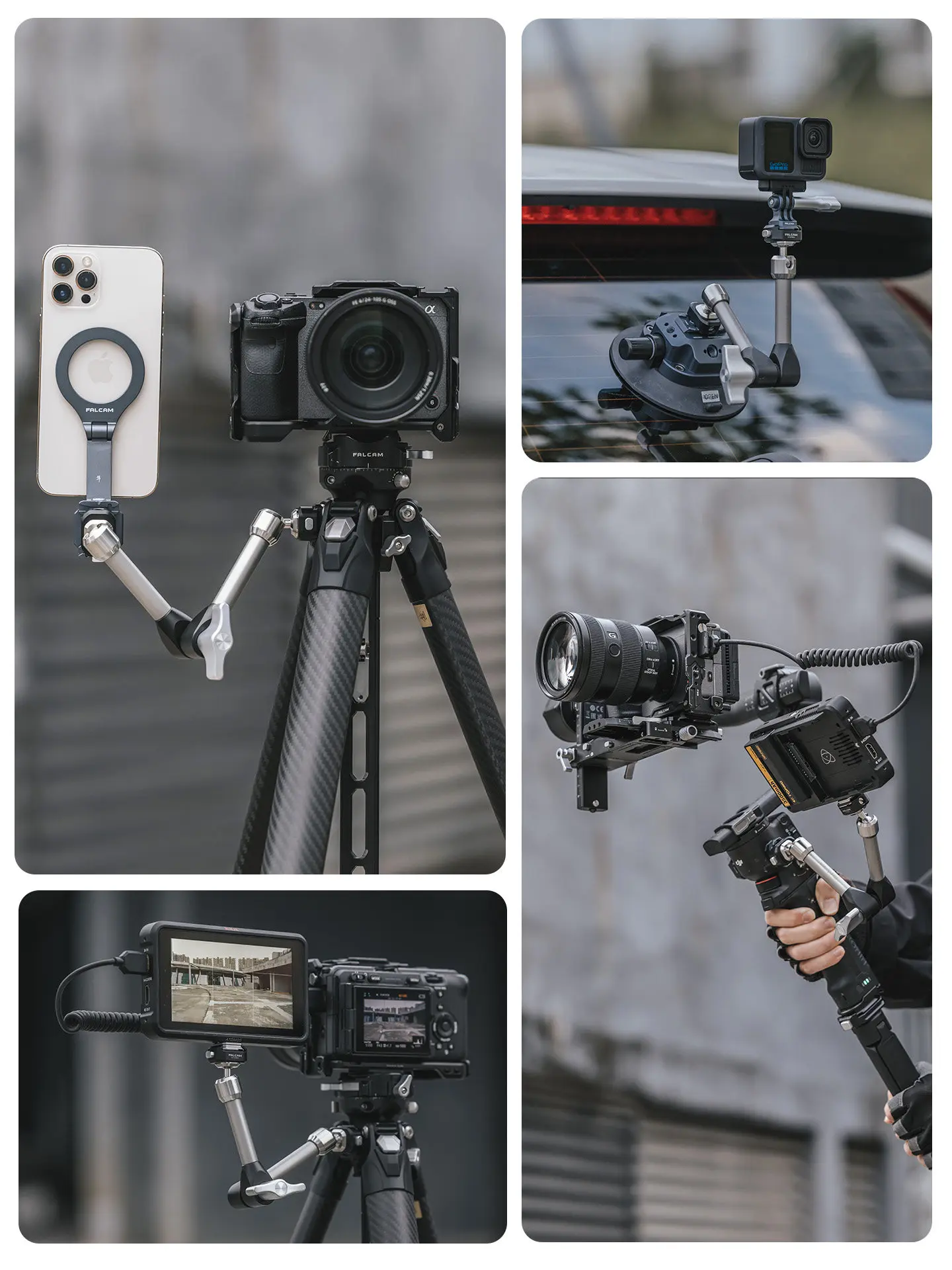 FALCAM F22 7인치 매직 암 플렉시블 홀더 | 모니터, 스마트폰, GoPro 및 DJI 액세서리용 다관절 조절식 마운트