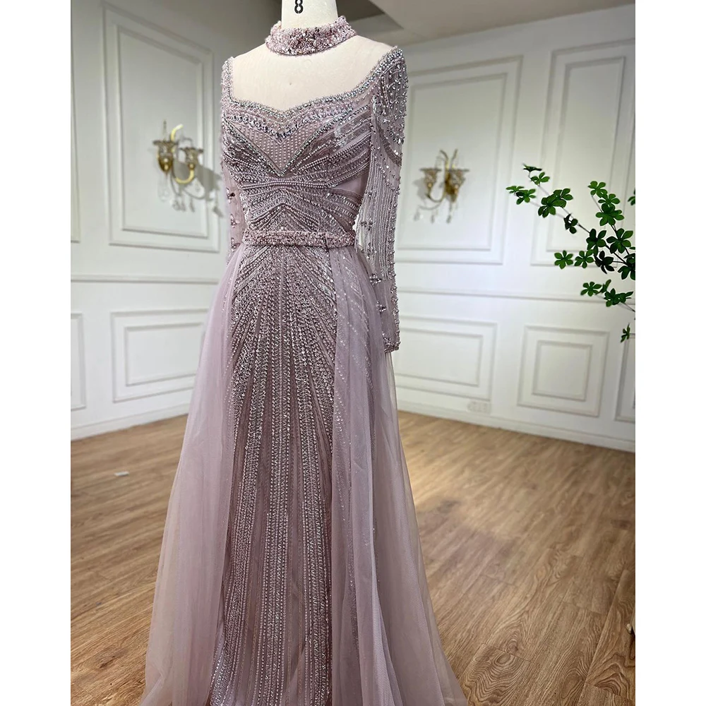 Serene Hill Nude Muslim Beaded Tassel  Mermaid Dubai Arabic Evening Dresses Gowns Luxury 2023 For Women Wedding Party LA71533