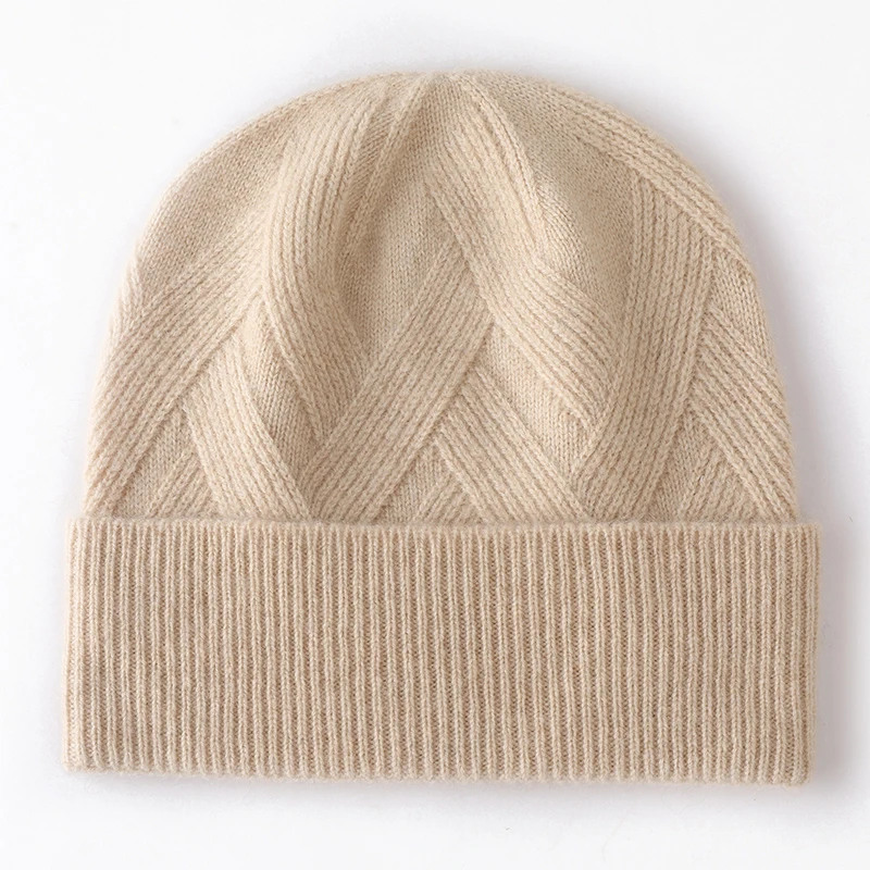 Women Hat Winter New 100% Pure Cashmere Knitted Headgears Soft Warm Hats Lady Fashion Casual Thicken Cap Quality Cashmere Cap 2
