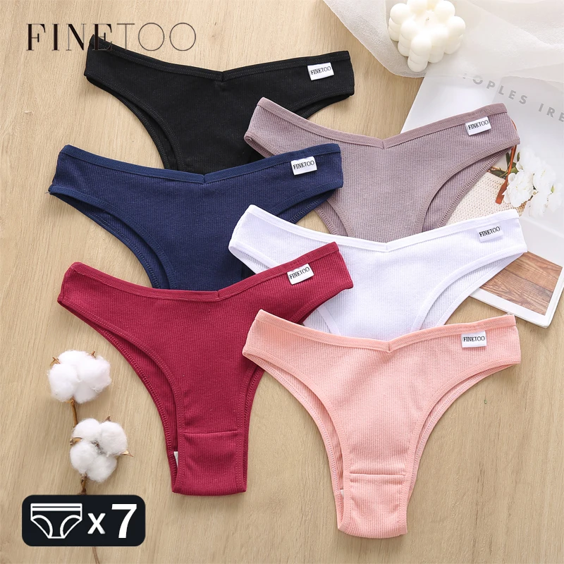 Women Underwear 7Pcs Cotton Striped Brazilian Panties Low-Waist Breathable