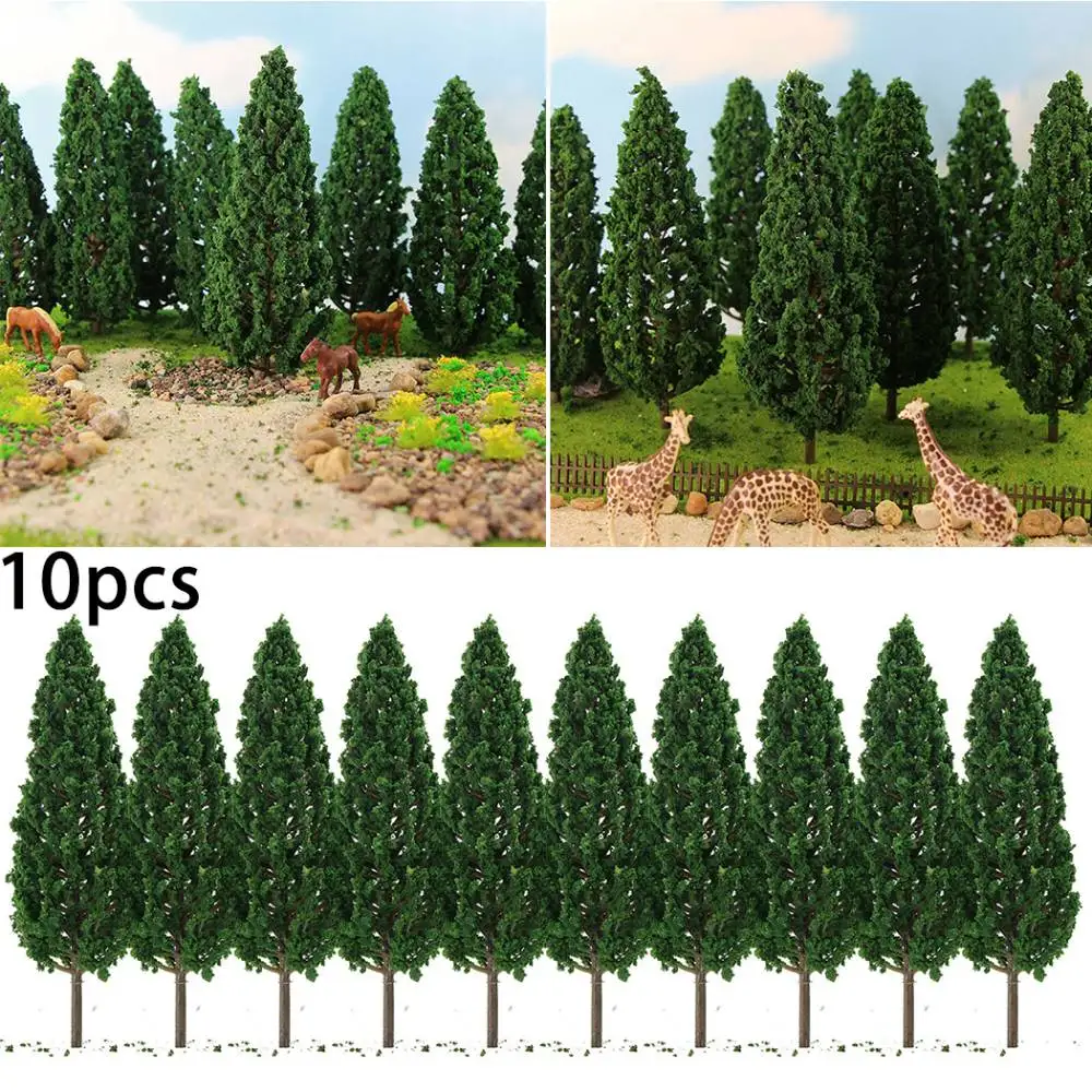 10 stücke Modell Kiefern Zug künstliche Miniatur Baum Kunststoff Modell Landschaft Eisenbahn Dekoration Gebäude Landschaft Zubehör