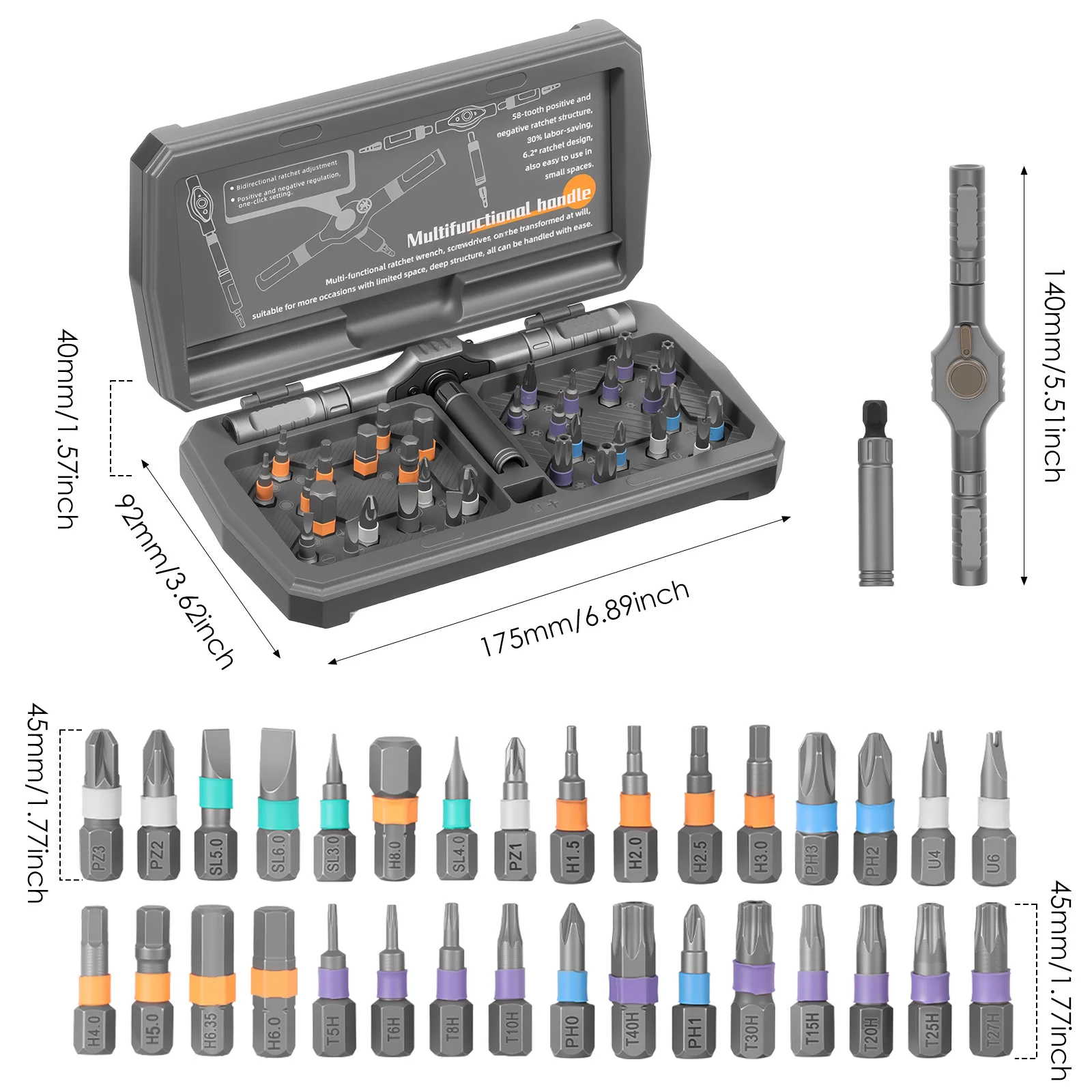 34 in 1 Ratchet Screwdriver Set Magnetic Screwdriver Set Multi Bit Drive Kit Multifunctional Ratchet Screwdriver Set with Handle