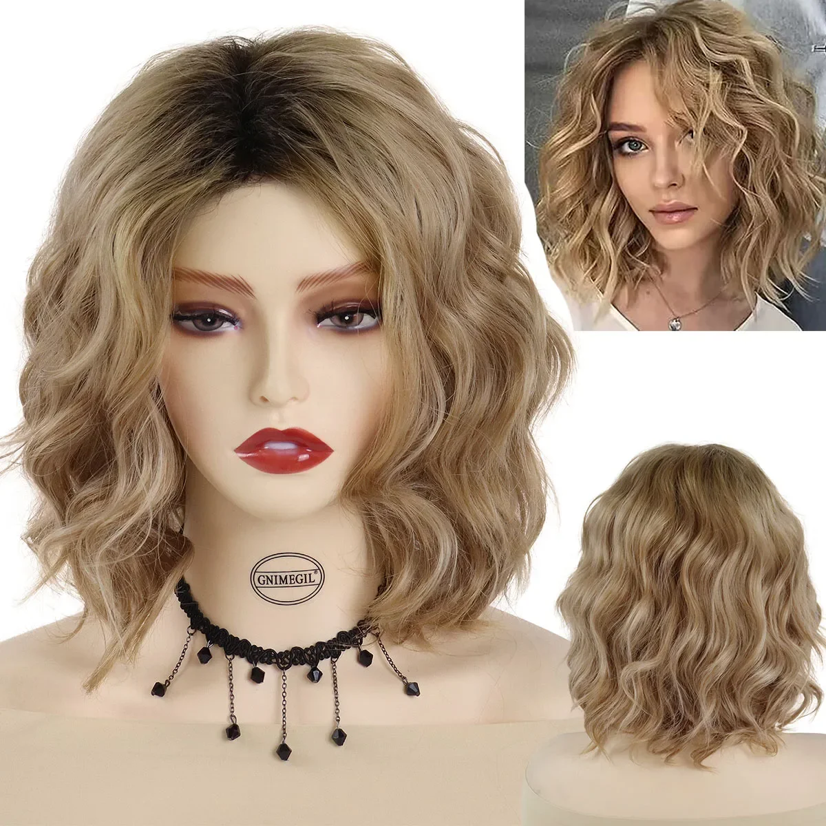 

GNIMEGIL Synthetic Hair Light Blonde Ombre Wig Natual Wave Wigs for Women Stylish Hairstyle Daily Cospaly Party Heat Resistant