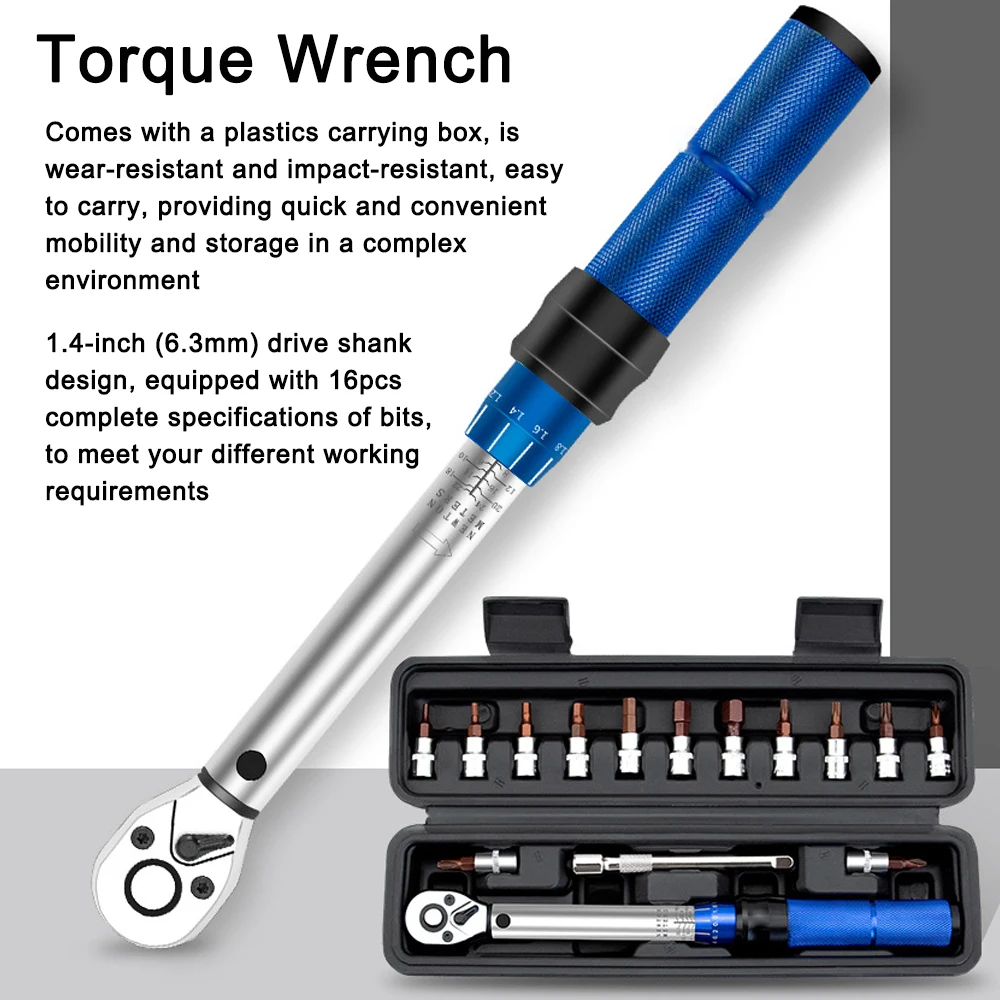 16PCS Torque Wrench High Precise Torque Preset Wrenches 2-24N.m Torque Adjustable 1/4inch Ratchet Wrench Car Repairing Tool 4
