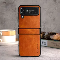 Luxurious Vintage Leather Full Protective Case for Samsung Galaxy Z Flip 4 (Yellow)