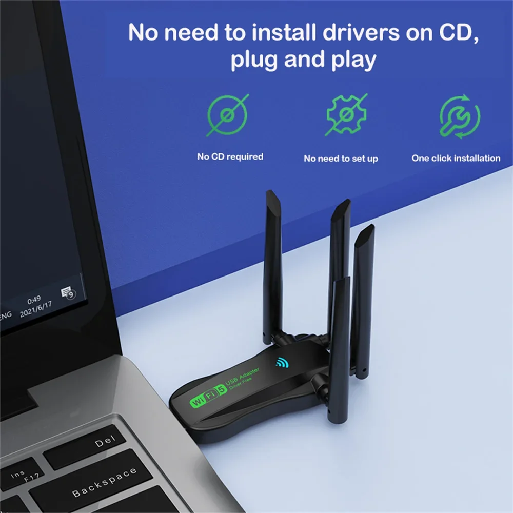 Original 4 Antennas 1300Mbps WiFi USB 3.0 Adapter 2.4G 5GHZ Dual Band WiFi Dongle Wireless Network Card 802.11AX For Win 10/11