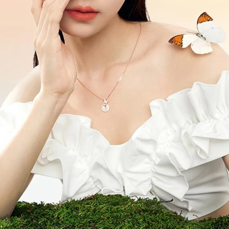 

PANJBJ 925 Sterling Silver Hotan Jade Butterfly Necklace for Women Girl Fashion Individuality Jewelry Birthday Gift Dropshipping