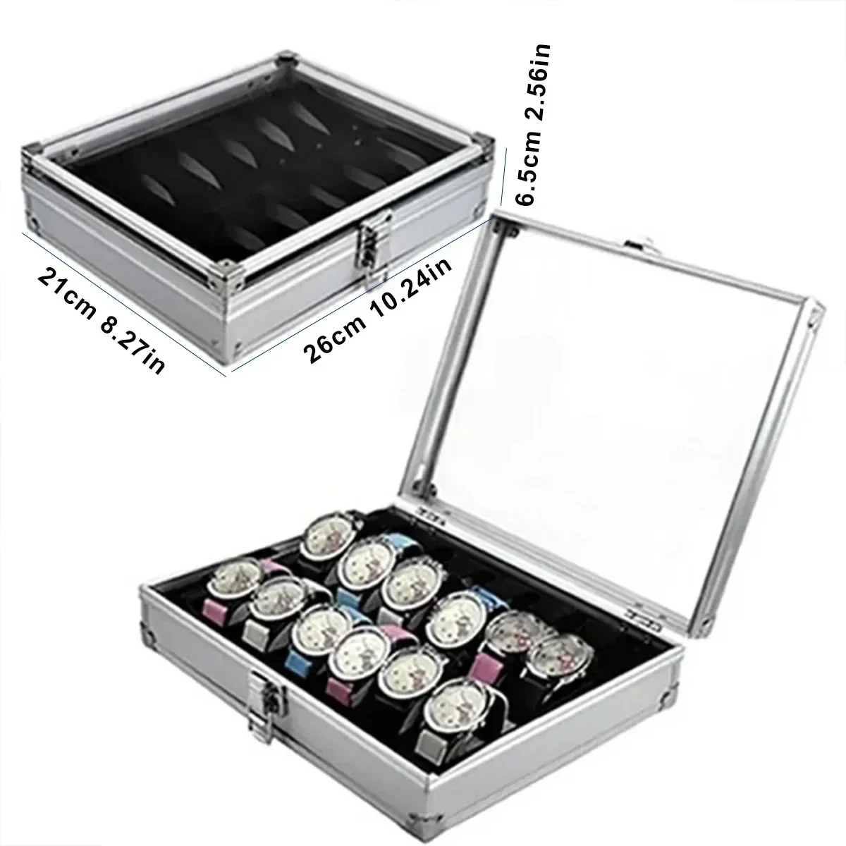 Watch Storage Box Useful Aluminium Watches Box 12 Grid Slots Jewelry Watches Display Storage Square Case Suede Inside Rectangle Holder