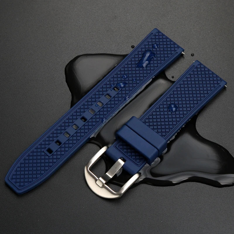 Premium-Grade Fluororubber Diving Watch Strap - Waterproof, Black