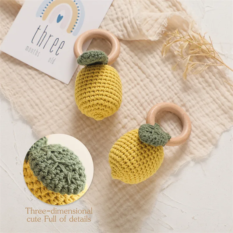 1pc Baby Crochet Lemon Rattles Fruit Cotton Music Toys Wooden Lemon Rattle Baby Teether Rodent Newborn Rattle Teether Gifts Toys baby toys,baby rattle toys,musical hanging toys,hanging rattles toy,ball rattle toy,general toy