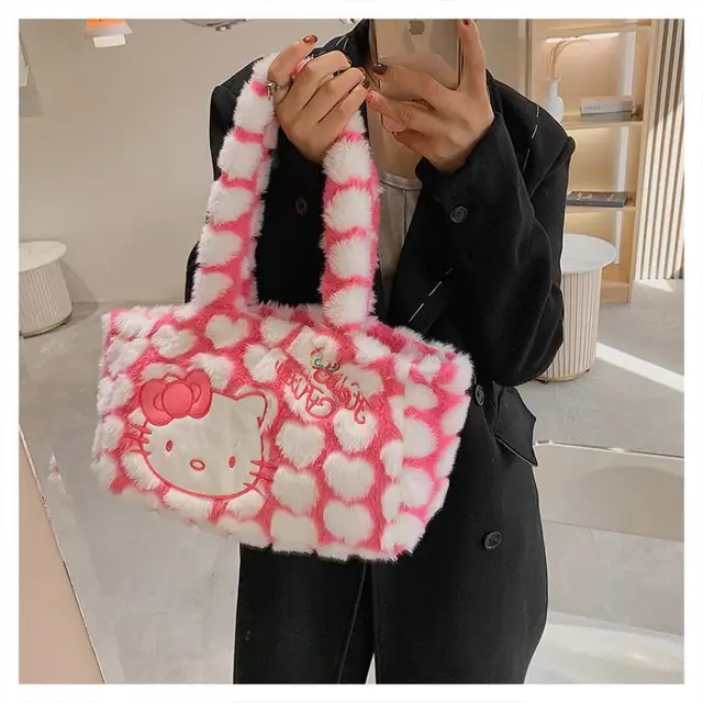 Large capacity Sanrio Shoulder Bag Hello Kitty Handbag For Women Autumn Cute Winter Sweet Lolita Girl Casual Plush Messenger Bag 2
