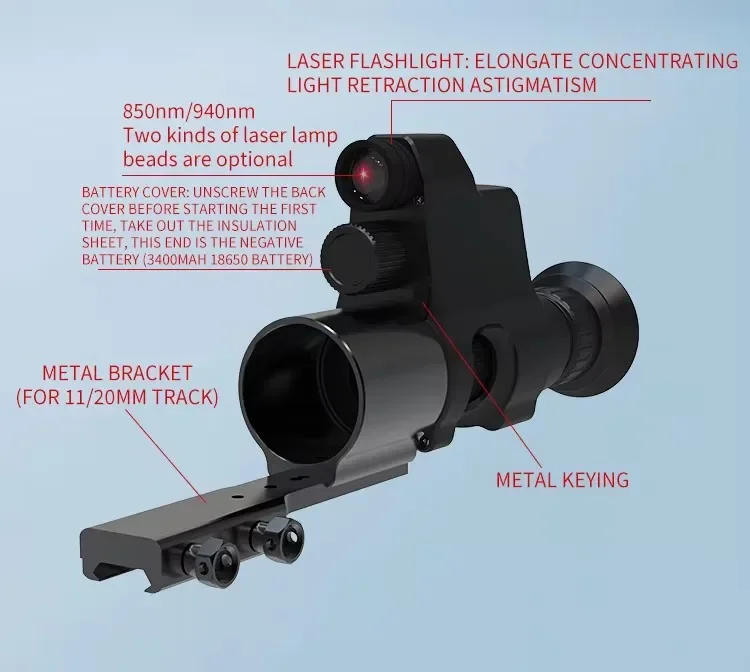 940nm/850nm Clip-on Night Vision Monocular 1080P HD Infrared Night Vision Scope