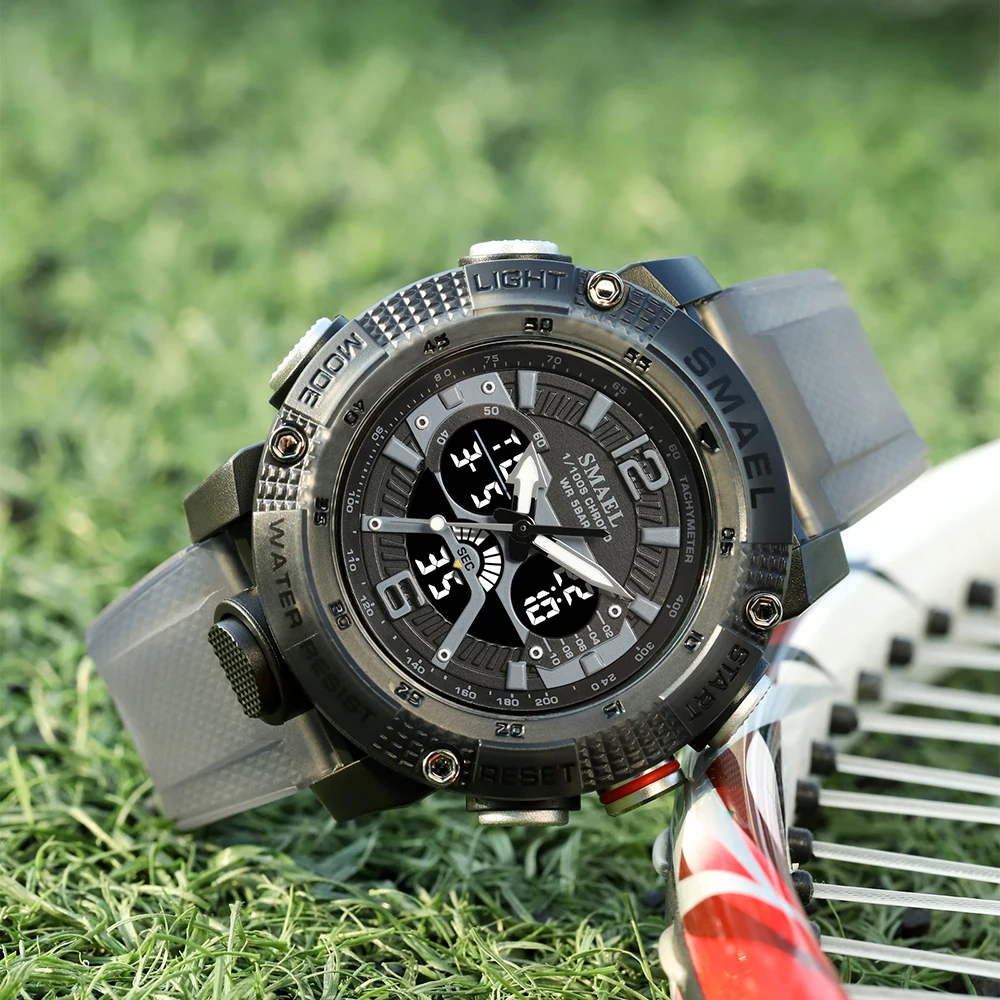 Waterproof Digital LED Display Quartz Analog Stopwatch Fashion Men's Sport Watch - Green Orange Design