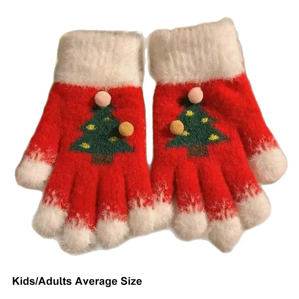 Thickened Insulation Christmas Tree Gloves Warm Knitted Design Winter Gloves Elastic Comfortable Five-finger Gloves Women