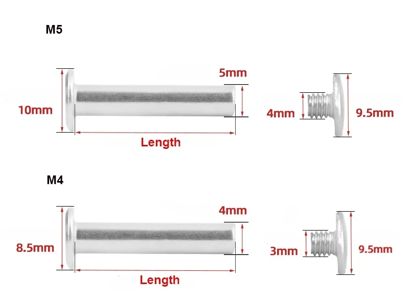 M3 M4 M5 M6 Long Leather Bag Belt Strap Photo Scrapbook Account Album Book Post Rivet Bolt Binding Chicago Screw Nail