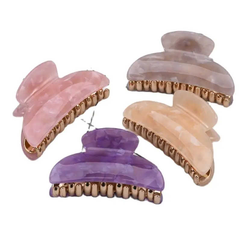 

2020acrylic Hair Claw New Brand Hairpin for Lady Flower Print Gold-plated Plastic Crab for Hair Strong Bit Force Showers Clips