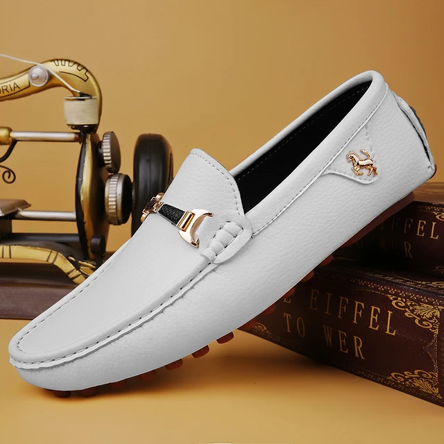 2022 White Loafers Men Handmade Leather Shoes Black Casual Driving Flats Blue Slip-On Moccasins Boat Shoes Plus Size 46 47 48 AliExpress