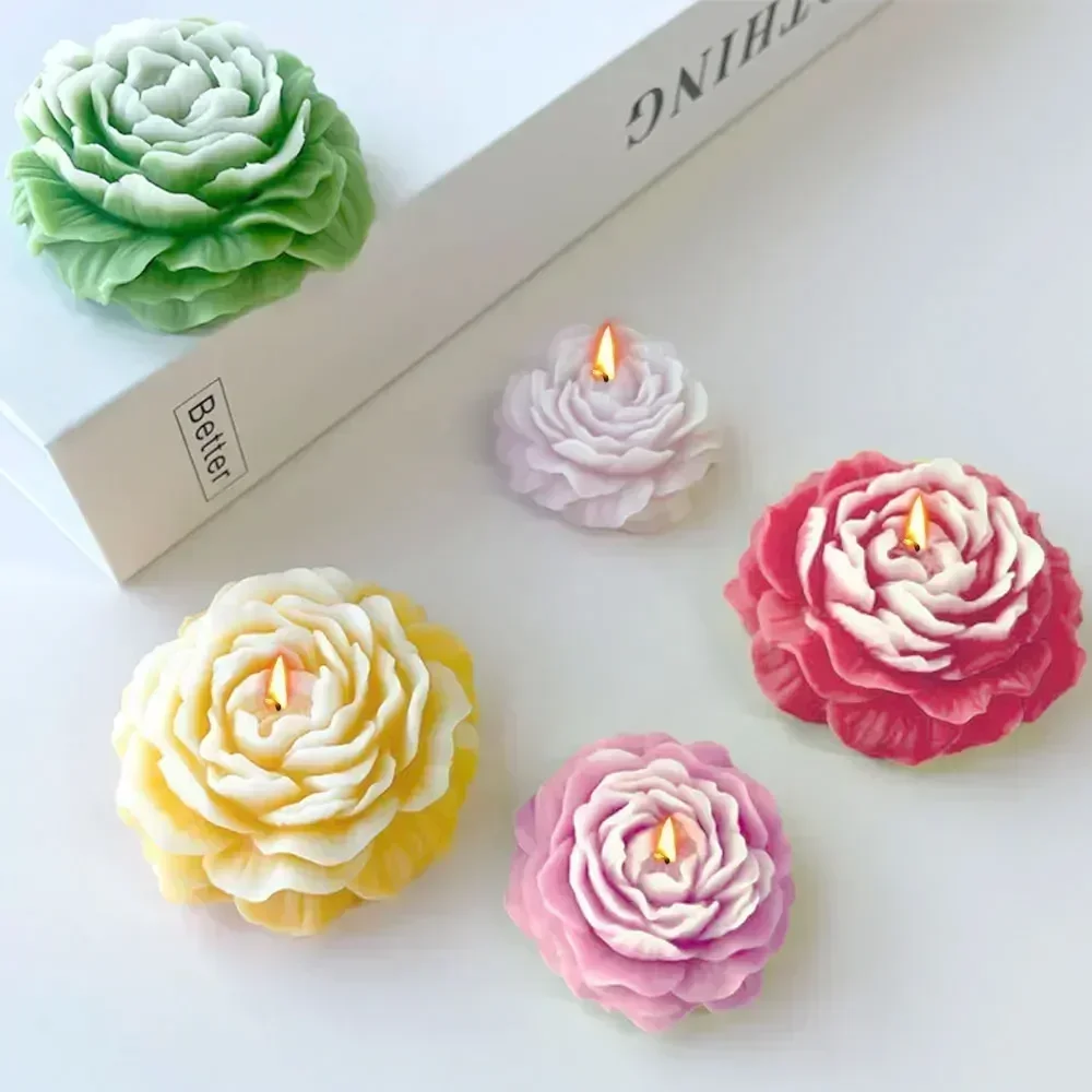 Silicone Mold 3D Peony Candle DIY Relief Flower Soap Resin Plaster Mould Home Decor Chocolate Cake Ice Baking Tool