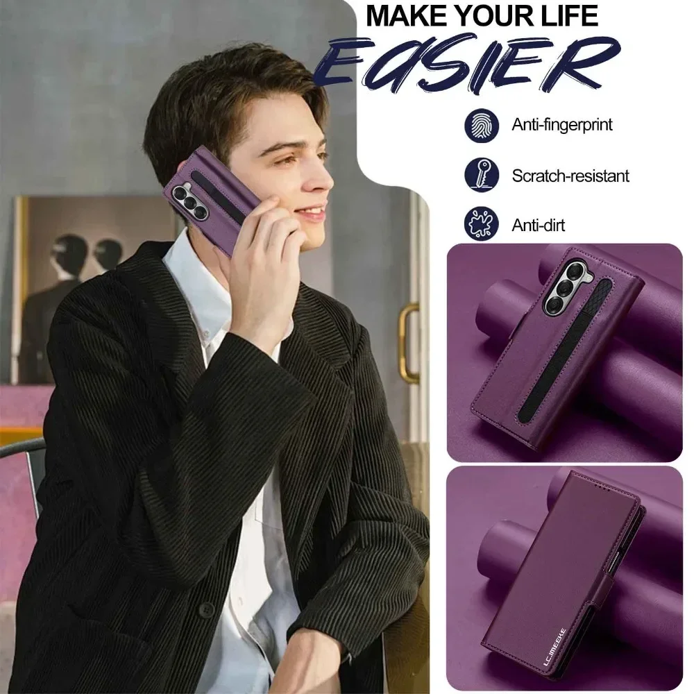 Premium Business Leather Flip Case with Pen Holder and Card Slots