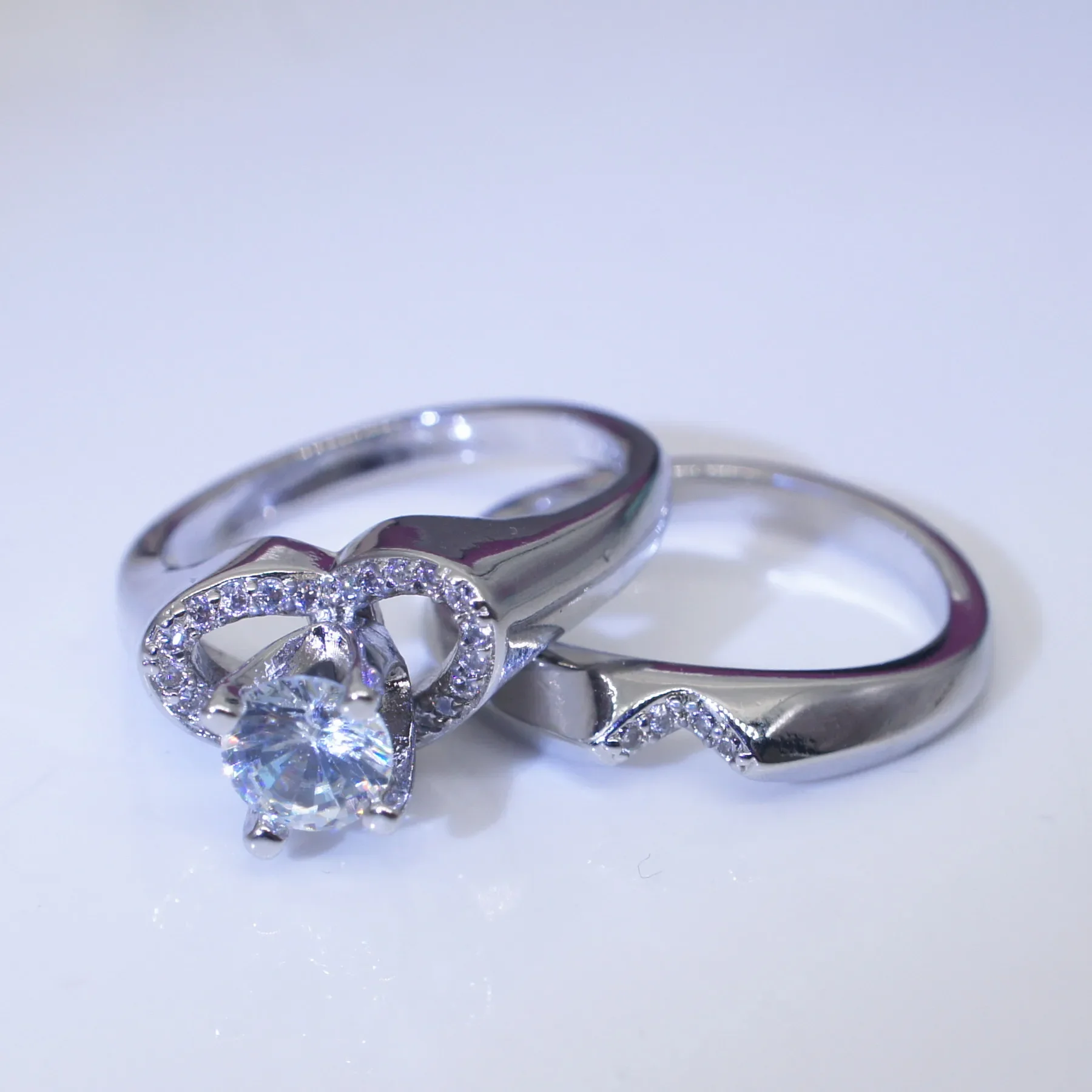Female Wedding Ring Set 925 Sterling Heart silver heart ring silver rings silver ring wedding rings For Women