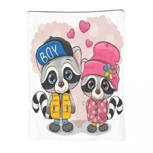 Couverture en flanelle avec dessin animé de raton laveur, douce et légère, pour canapé lit, camping, toutes saisons
