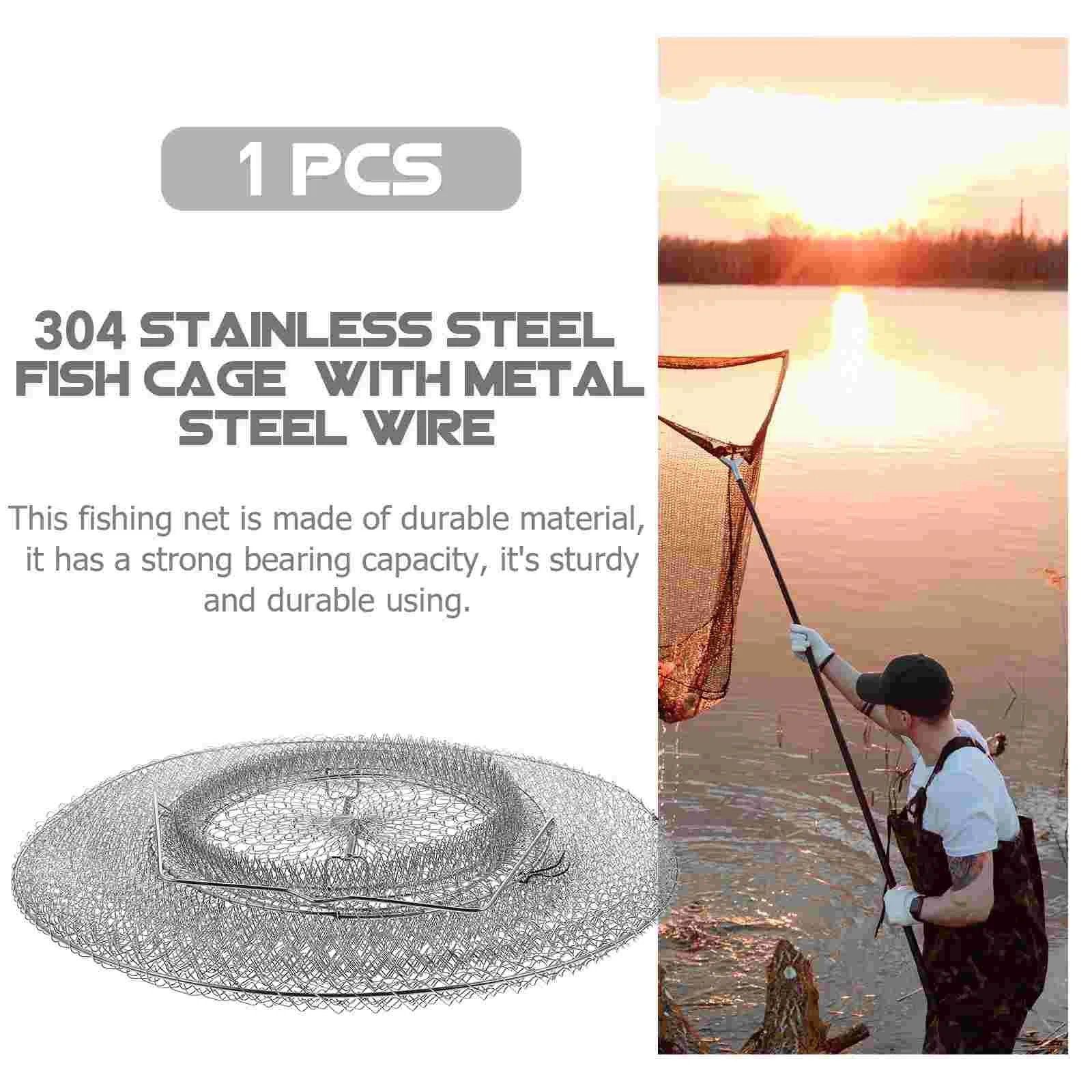

1pc Stainless Steel Fish Bag Outdoor Fishing Cage Foldable Crabs Trap Net