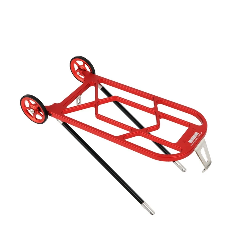 

Liteplus 1 Piece For Brompton Folding Bicycle Rear Shelf Aluminum Alloy Bicycle Accessories With Easy Wheel ,Red