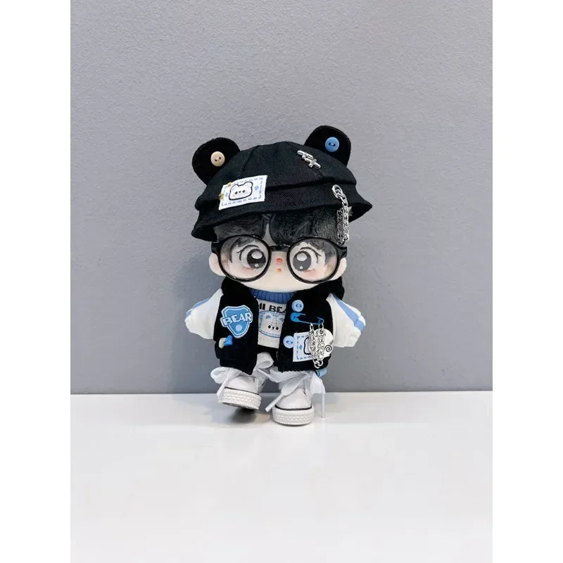 

New Stock 10cm Plush Doll's Clothes 5PC Mini Cool Suit Black Sweater Jacket Shorts Hairband Glasses Boots Dolls Outfit