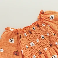 Citgeett Autumn Halloween Infant Baby Girl Jumpsuit Cartoon Pumpkin Print Off Shoulder Long Sleeve Bodysuit + Bow Headband 6