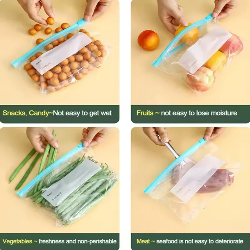 Reusable Zipper Bag Stand Up Zip Shut Plastic Freezer Bag Fruit Vegetable Ziplock Kitchen Food Storage Organizer Pouch