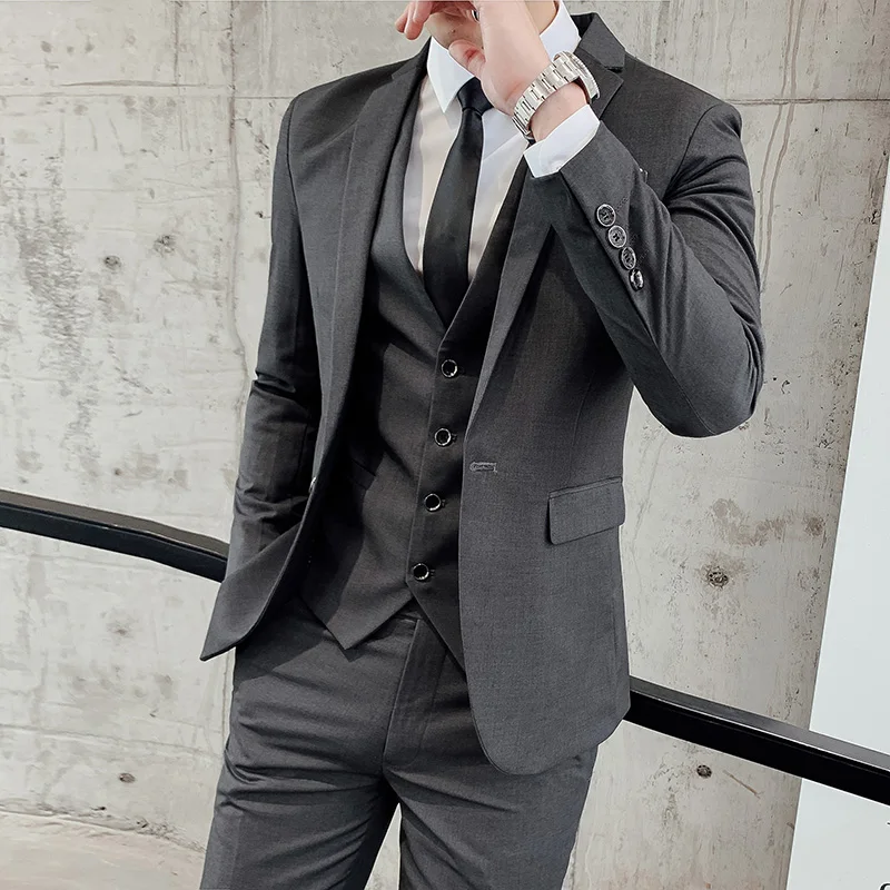 Men's 2025 High-Quality Three-Piece Set Fashionable Cool Versatile Trendy Business Casual Wedding British-Style Suit