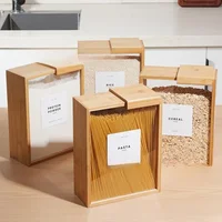 Creative Bamboo and Wood Cereal Storage Box Kitchen Wooden Sliding Cover Cereal Distributor Household Wooden Rice Storage Box 2