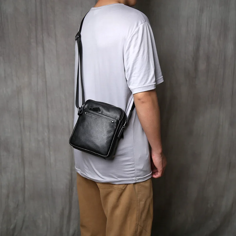 NZPJ Genuine Leather Men's Shoulder Bag, Fashionable Top Layer Cowhide Crossbody Bag, Trendy Vertical Men's Bag Mobile Phone Bag