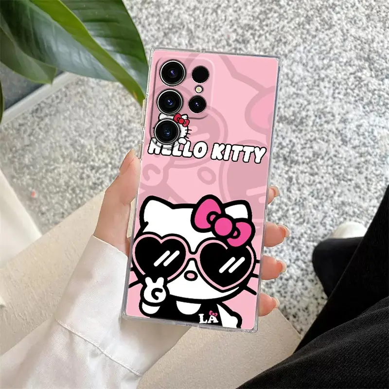 Funda de teléfono con dibujos animados de Hello Kitty, carcasa transparente para Samsung S24, S23 Ultra, S22, S20 Plus, S21 FE, Galaxy S24Ultra, S235G