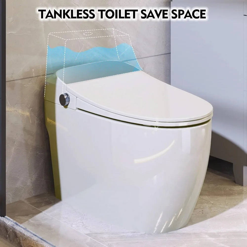 Heated Seat Smart Toilet 1 Piece Toilet Automatic Flush Tank Less Toilet Without Bidet, with Foot Sensor Flush White Night Light 3