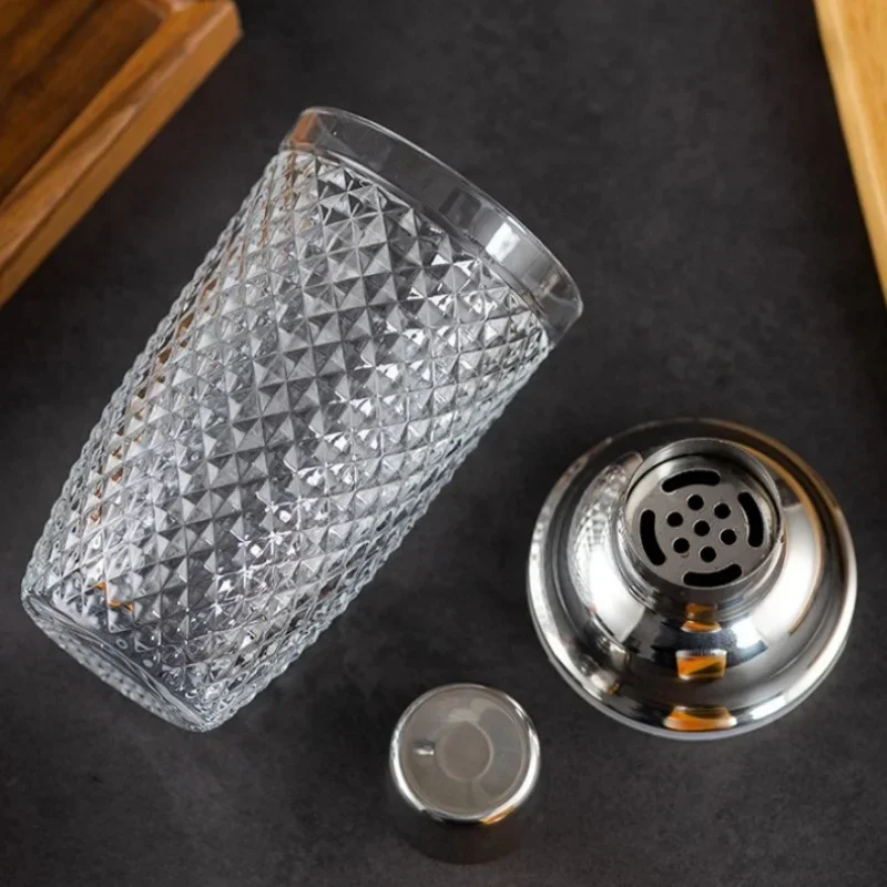 Glass Cocktail Shaker Set with Metallic Steel Lid for Home Bar Use