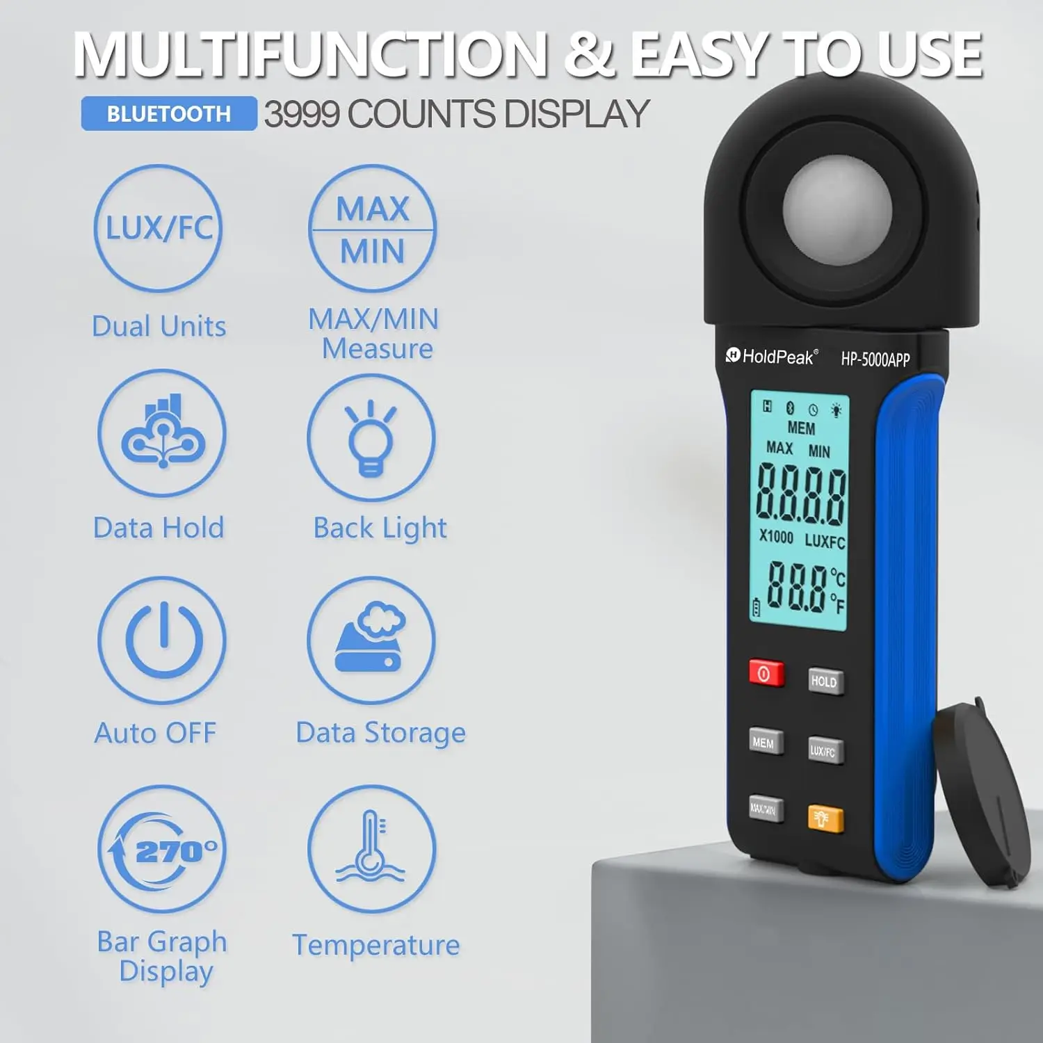 Holdpeak professional digital illuminometer accurate light measurement