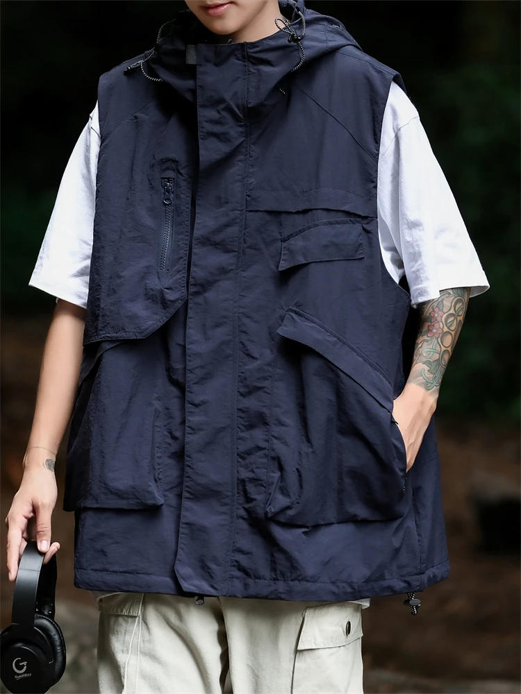 Four Season Workwear Vest For Men Women Functional Loose Fitting Hooded Summer Outdoor Leisure Fishing Sleeveless reflective safety vest cooling vest fisherman vest hunting vest