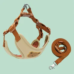 Breathable Pet Harness and Leash Set - Adjustable Vest for Small to Medium Dogs and Cats (Beige)