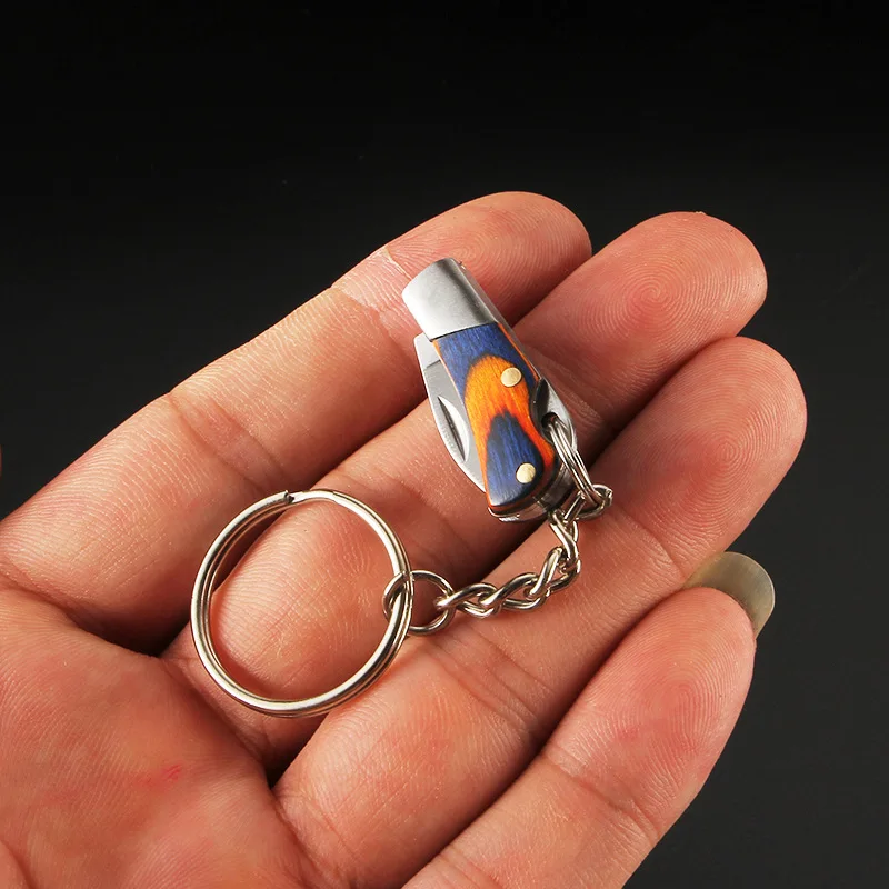 

Stainless Steel Keychain Knife Pocket Mini Small Hanging Knife Wooden Handle Folding Fruit Knife Outdoor Self-Defense EDC