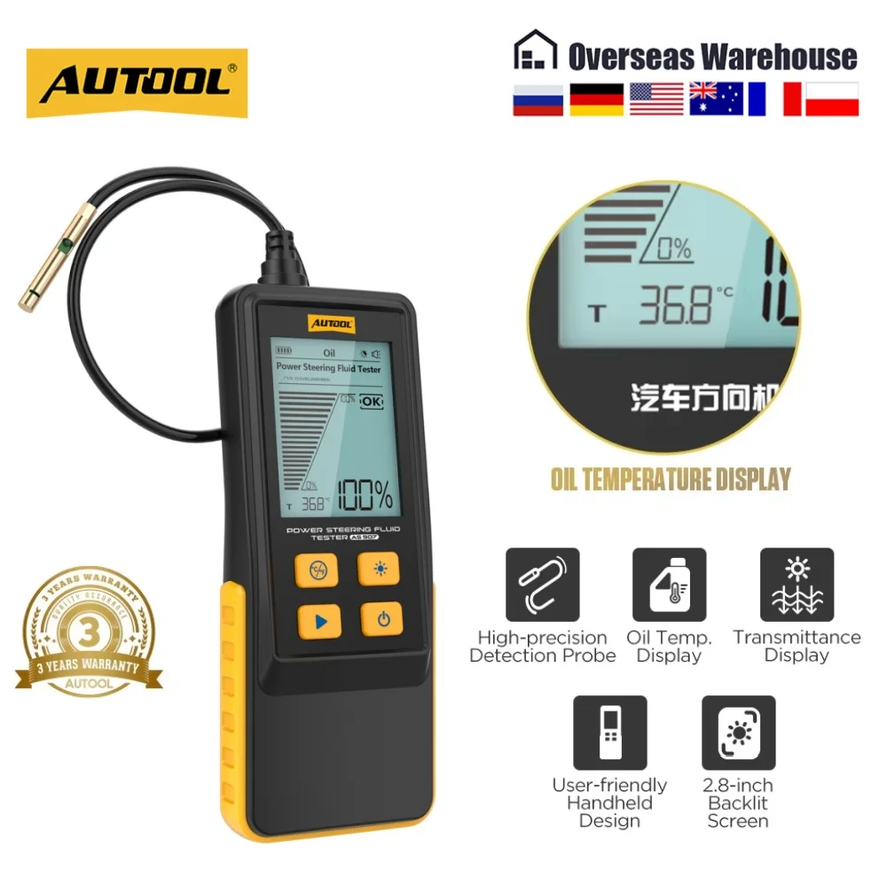 AUTOOL Tester Olio Motore con Display Digitale da 2,8 Pollici per Auto a Benzina e Diesel AS507, Strumenti per Riparazione Motore e Trasmissione