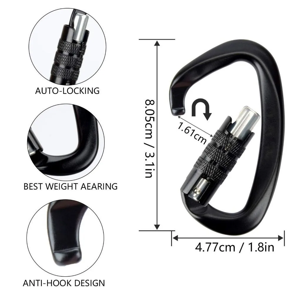 12KN Professional Safety Carabiner Aluminum Multicolors Climbing Security Lock D Shape Key Hooks