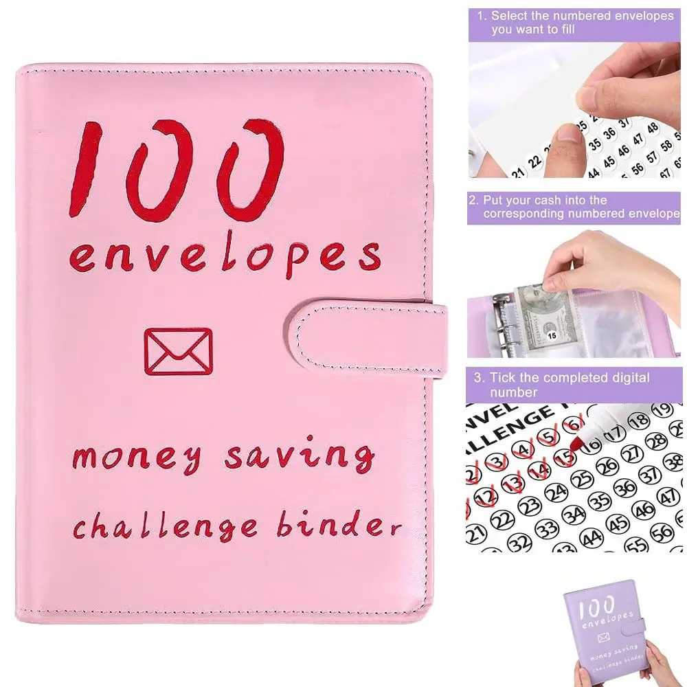 

Leather 100 Envelope Challenge Binder Money Organizer System Loose-Leaf Savings Book Portable Savings Challenges Book Children