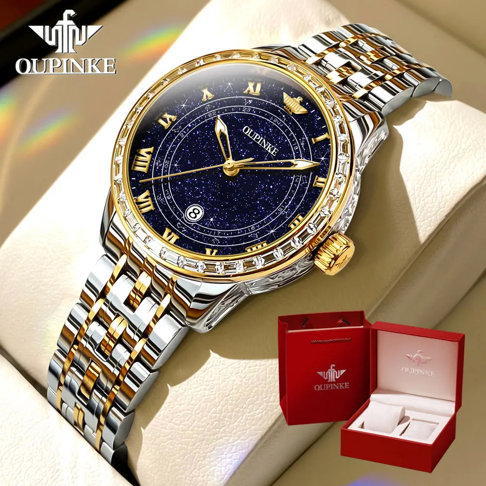 OUPINKE Original Automatic Mechanical Women's Watch Starry sky Diamond Luminous Waterproof Luxury Brand Ladies's Wristwatches