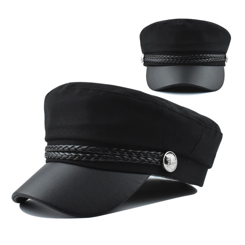 Tanie Casualowe damskie czapki wojskowe płasko zakończony czapka wojskowa damski, wiosenny, jesienny skórzany sklep