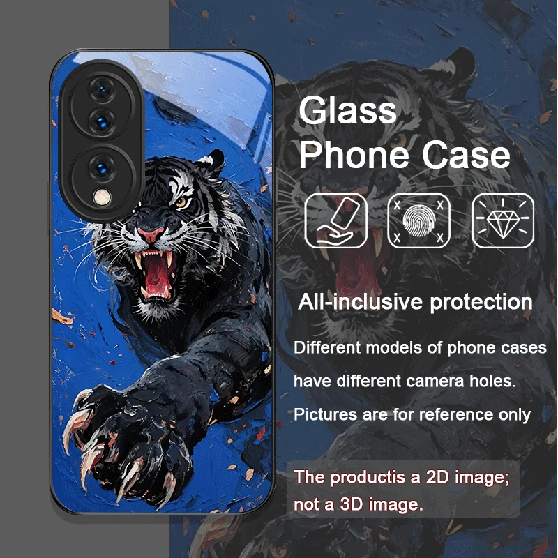Fashion Animal Tiger Flame Printed Tempered Glass Phone Case