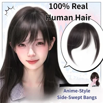 Extension Frangia a Clip in Stile Anime Giapponese con Capelli Umani Veri al 100% e Frangia Laterale